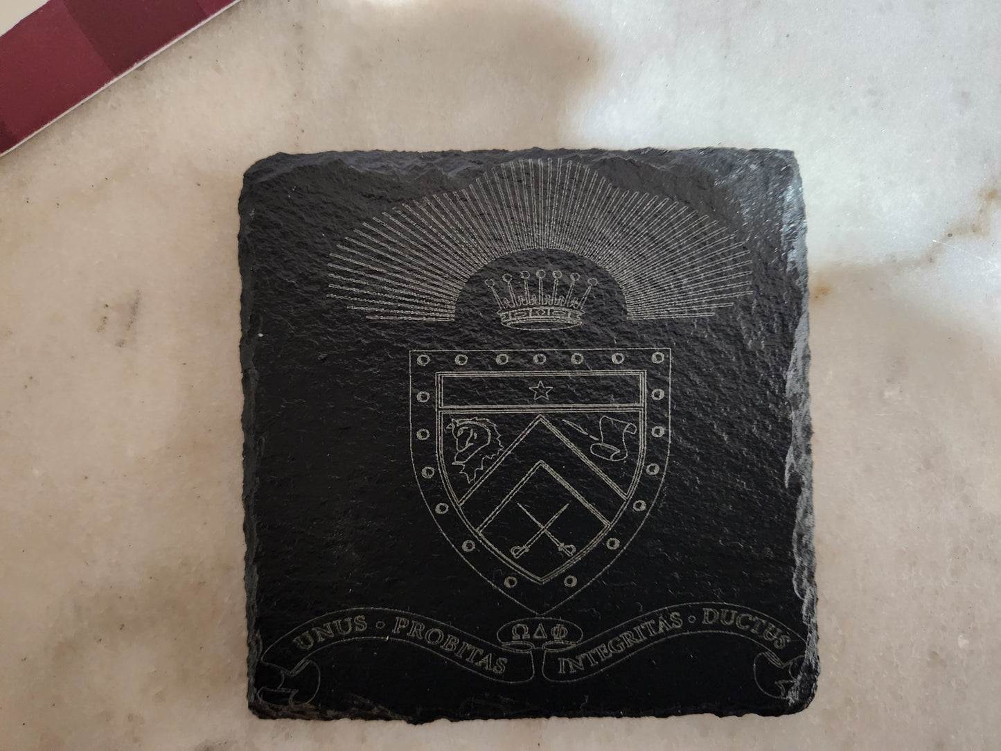 Omega Delta Phi Crest — Laser-Engraved Slate Coasters (Set of 4) Affinity-Approved | Greek & Signature Collection | By L and J Designs 21 LLC