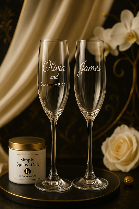 Custom Laser Engraved Champagne Glasses - Elegant Keepsakes for Unforgettable Moments (Set of 2)