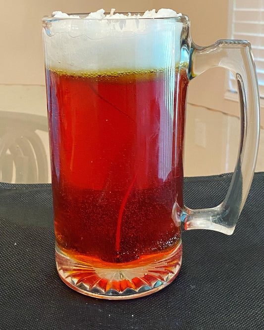 Beer scented gel wax made in an actual 17oz beer mug and topped with "foaming" paraffin.